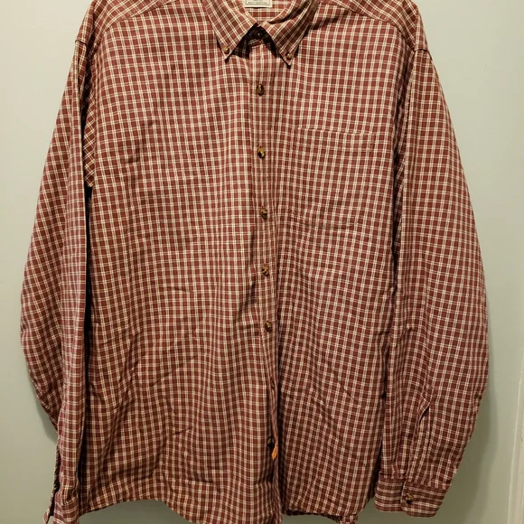 LL Bean Mens Button Down Red & White Plaid Men's XL Tall Heavy Fabric - Picture 1 of 9